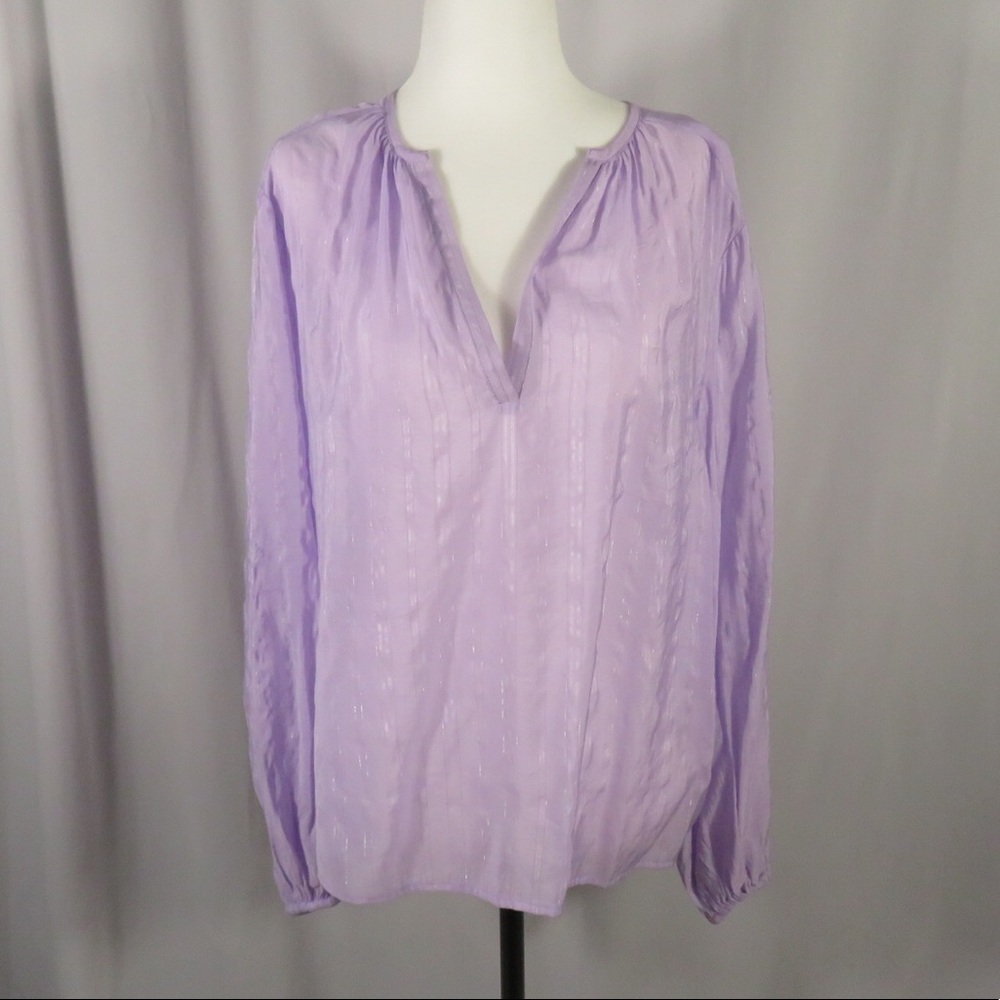 Jensen Purple Silver Metallic Stripe Blouse Medium
